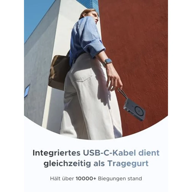 UGREEN MagFlow Magnetische Powerbank 10000mAh 25W, Qi2 Magsafe Powerbank mit integriertem Kabel, LED-Bildschirm, PD30W USB-C Schnellladung, Grau – Bild 3