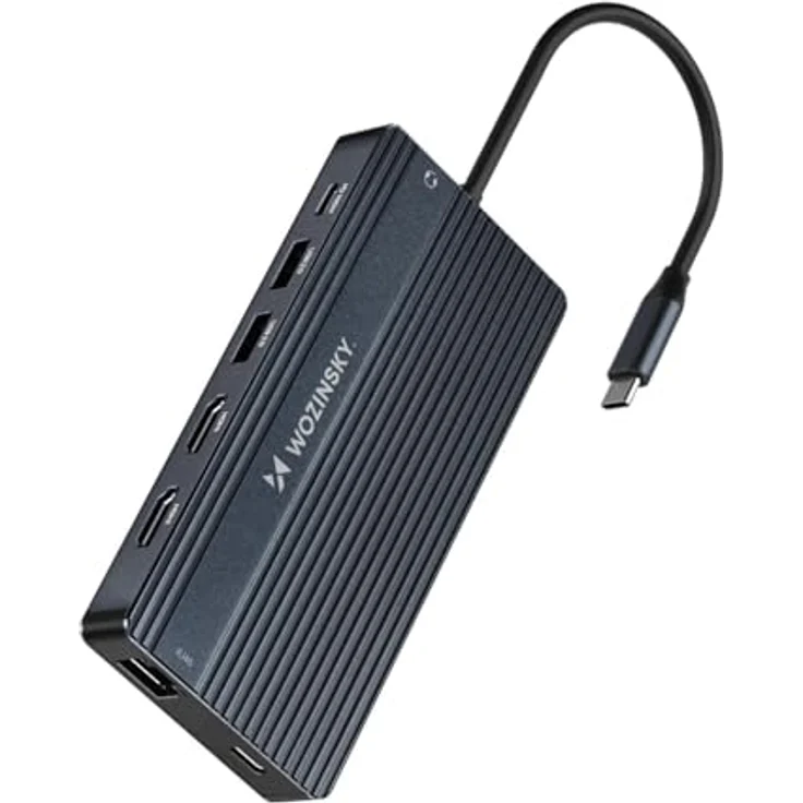 WOZINSKY USB-C Hub Adapter 14 in 1, 14 Ports, Power Delivery bis 100W, 2x HDMI, USB-A, RJ45, 3,5mm Audio, SD/TF-Kartenleser, Aluminiumgehäuse, 15cm Kabel – Bild 2