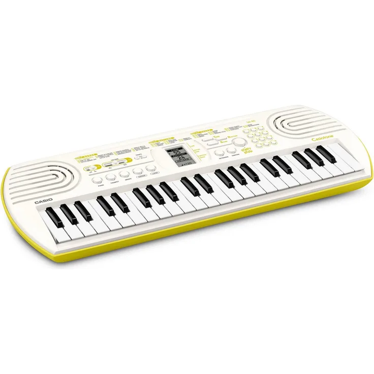 CASIO Mini-Keyboard SA-80, 44 Tasten, weiß-zitronengelb, 100 Klangfarben, 50 Rhythmen, batteriebetrieben