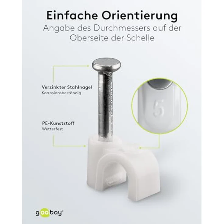 Goobay 17077 Kabelschelle für Kabel mit Kabeldurchmesser bis max. 5,0 mm weiß (100 Stück) – Bild 4