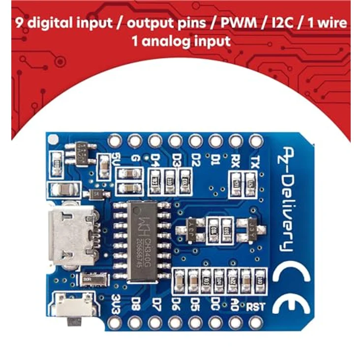 AZDelivery D1 Mini NodeMcu Lua ESP8266 ESP-12E WLAN WIFI Internet Module Entwicklungsboard für Arduino, 100% kompatibel mit WeMos D1 Mini – Bild 5