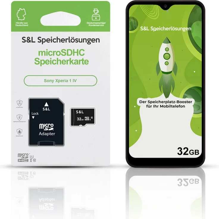 Tec-Expert microSD Karte S&L für Sony Xperia 1 IV, 32 GB, Class 10, stoßfest und wasserdicht