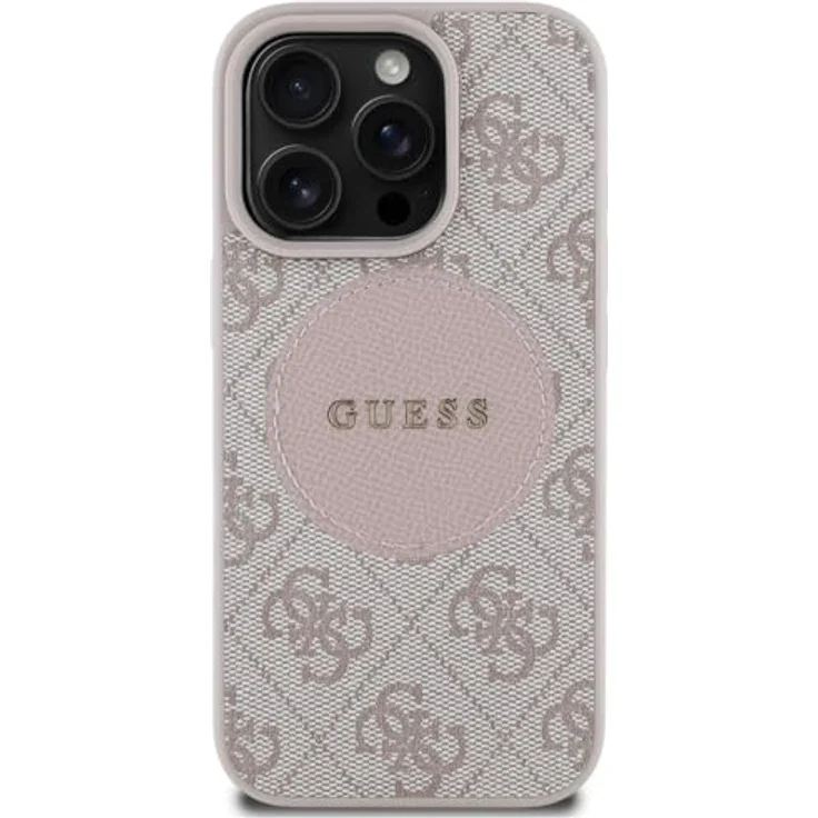 CG MOBILE Guess 4G Circle Classic Logo Hardcase-Hülle aus TPU/PC/Leder, kompatibel mit MagSafe für iPhone 16 Pro, Rosa – Bild 3