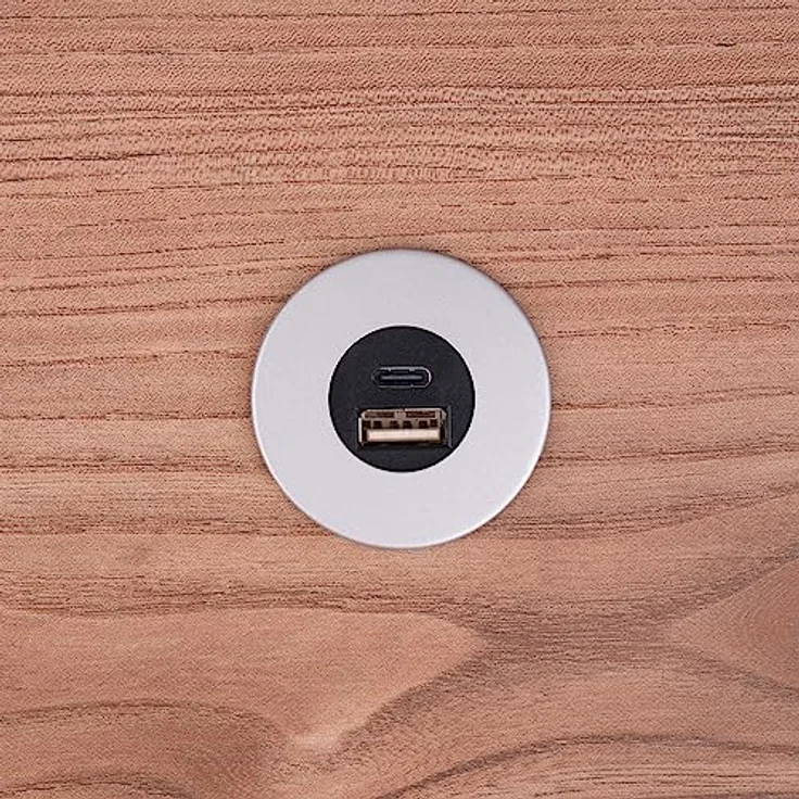 kalb Einbau USB-Hub 2 in 1 USB und USB-C, Edelstahl, Steckdose für Möbel, silbergrau, 12V, platzsparend mit 200 cm Kabel – Bild 3