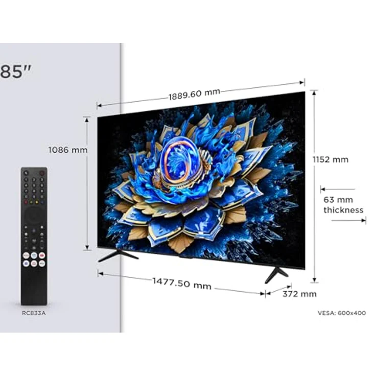 TCL 85T69C, 85 Zoll 4K Ultra HD QLED Smart-TV mit HDR10 und Google TV, Schwarz – Bild 2