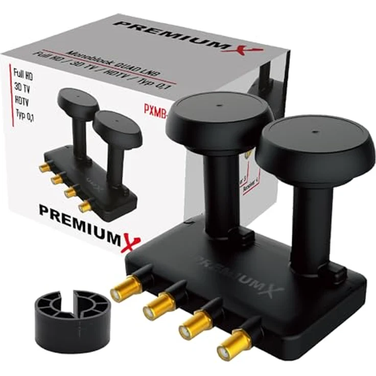 PremiumX SAT Anlage 80cm, Antenne mit Quad Monoblock LNB und 8x F-Stecker, ideal für Hotbird und Astra Empfang – Bild 5