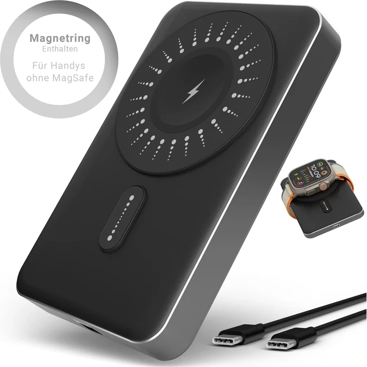 GreenHec MagSwift Duo Powerbank 10.000mAh Grey - Magnetische wireless induktives magnet battery pack für iPhone 16 15 14 13 12 11 Pro Max und Samsung Slim