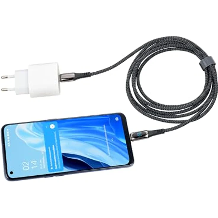 TROIKA CBL20/BK, 2 m USB C zu USB C/Lightning Kabel, langlebig aus recyceltem Polyester, Schwarz mit Ladeanzeige – Bild 2