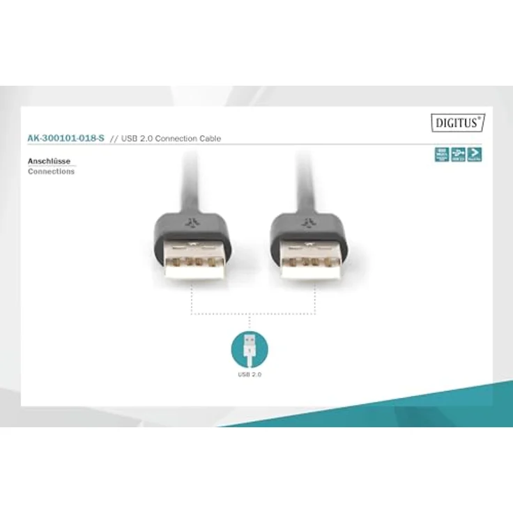 Planet ASSMANN - USB-Kabel - USB Typ A, 4-polig (M) - USB Typ A, 4-polig (M) - 1.8 m (USB/USB 2.0) - geformt - Schwarz (AK-300101-018-S) – Bild 3