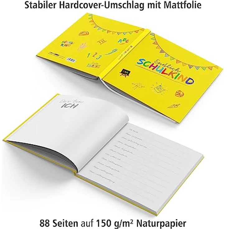 itenga Gästebuch Tafel für Erster Schultag, 88 Seiten Hardcover Einband, gelb – Bild 4