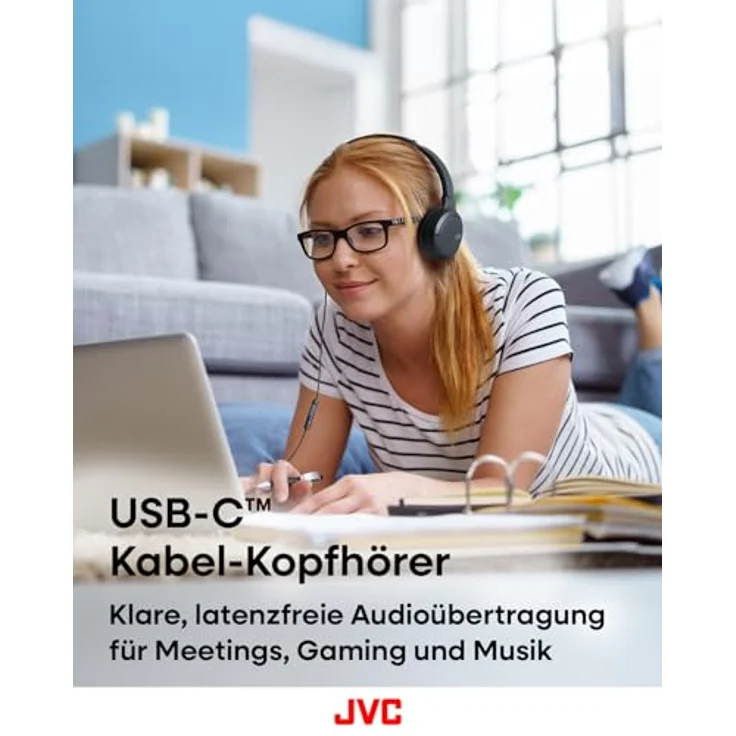 JVC HA-S33UC-B USB-C On-Ear-Kopfhörer, weiche Ohrpolster, faltbar, mit Mikrofon & 3-Tasten-Fernbedienung, einseitiges Kabel, Schwarz – Bild 2