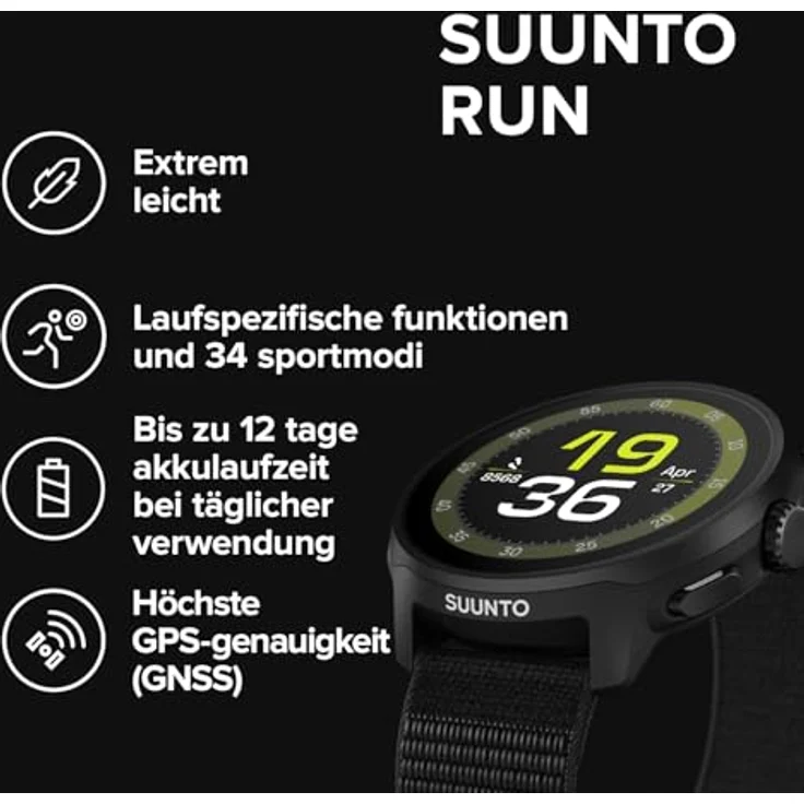 Suunto Run Sports Watch, 46 mm, All Black mit Silikonarmband, Sportuhr mit 34 Sportarten, Musikfunktion und Herzfrequenzmonitoring – Bild 1