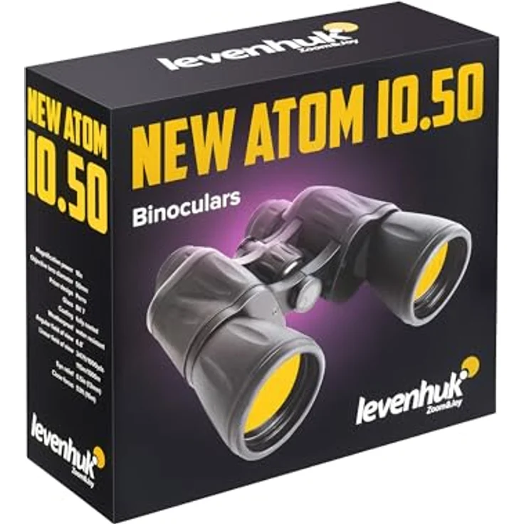 Levenhuk New Atom 10x50 Fernglas, Porro-Fernglas mit 10x Vergrößerung und 50mm Objektiv, spritzwassergeschützt, schwarz – Bild 8