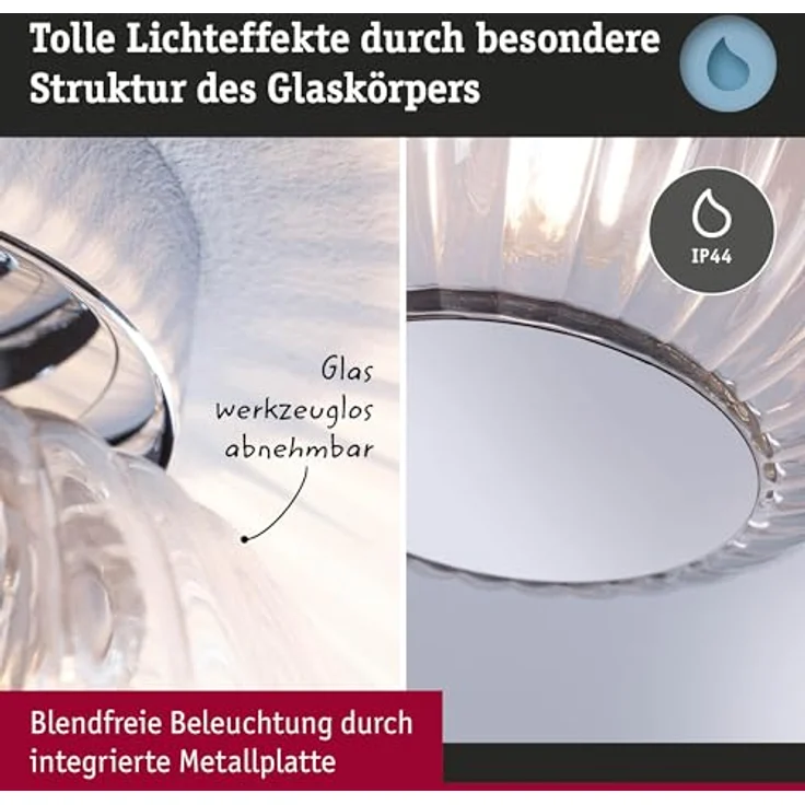 Paulmann 71141 Selection Bathroom Deckenleuchte Ruya IP44 E14 230V max. 20W Glas, Chrom Wand-/Deckenleuchte, Badbeleuchtung – Bild 3