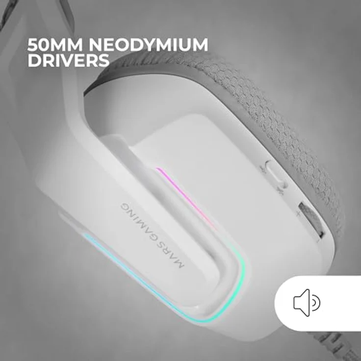 Mars Gaming MH-Strike, Gaming-Headset mit FRGB Rainbow Beleuchtung, 50mm Neodym-Treibern, Klappbarem Mikrofon, Integrierter Steuerung, Air-Ohrpolstern, Verstellbarem Kopfbügel, Multiplattform, Weiß – Bild 2