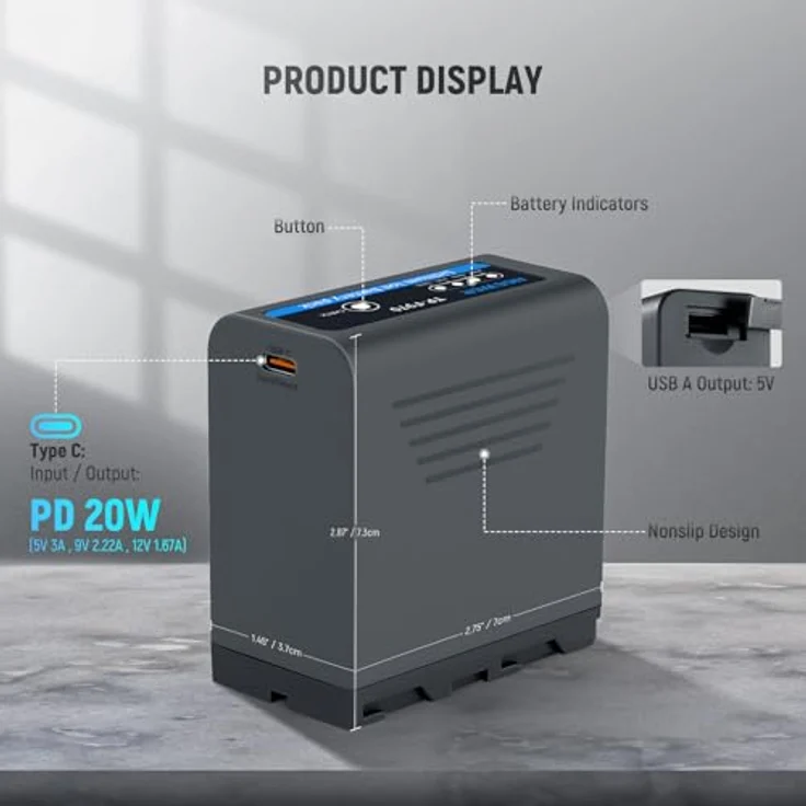 NEEWER NP-F970 7800mAh Wiederaufladbarer Kameraakku, 20W Typ C PD Schnellladung, Kompatibel mit Sony FX3/FX30/A7, Canon R5, Nikon Z8, 2er Pack – Bild 2