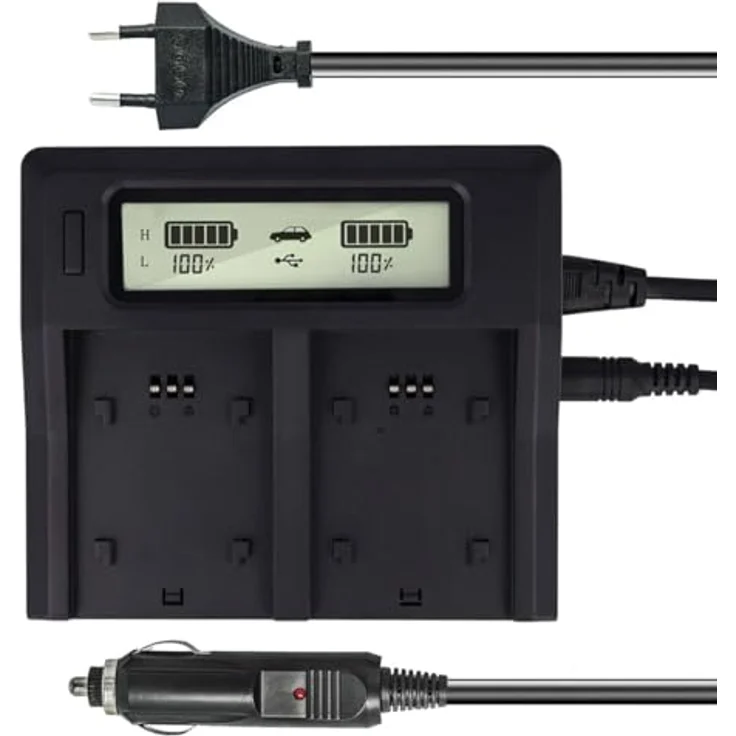 Dual Akku-Ladegerät kompatibel mit Nikon EN-EL12 - mit USB-Anschluss, LCD-Display und Kfz-Ladekabel - Schnellladegerät – Bild 4