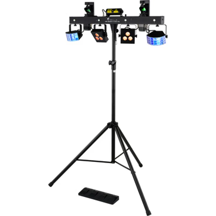 Stairville BossFX-3 Scan Pro, All-in-One-Lichteffekt-Set mit 2x 15 W LED-Scannern, 2x 9 W RGB Derby, 2x 9 W RGB PAR, 4x 1 W Strobe und 100 mW Rot / 30 mW Grün Laser, Schwarz