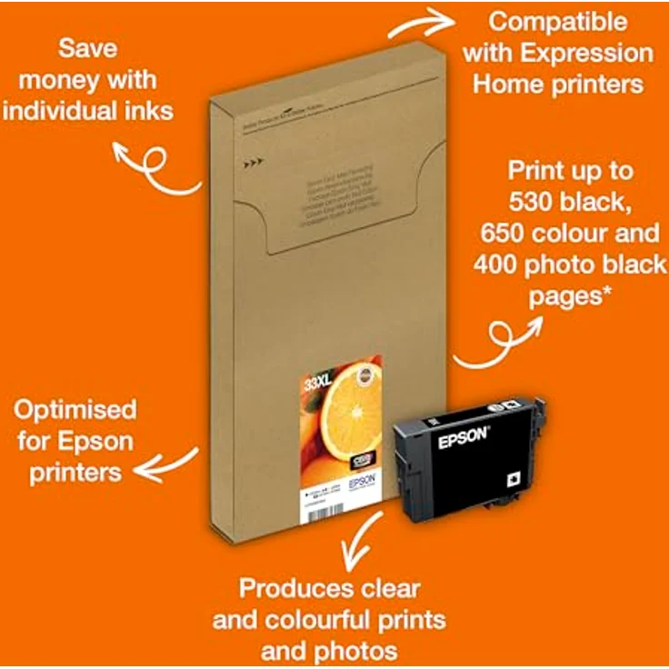 Epson Original 33XL Tinte Orange (XP-530 XP-630 XP-635 XP-830 XP-540 XP-640 XP-645 XP-900 XP-7100) Multipack 5-farbig – Bild 2