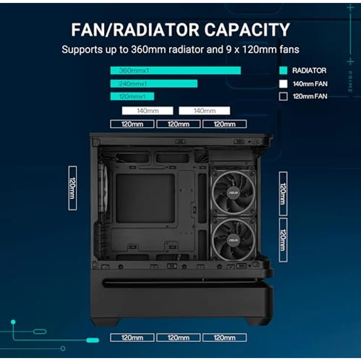 ASUS Prime AP202 ARGB (Schwarz), mATX PC-Gehäuse mit gehärtetem gebogenem Glas, 3 integrierten ARGB-Lüftern und Unterstützung für Grafikkarten bis 420 mm – Bild 5