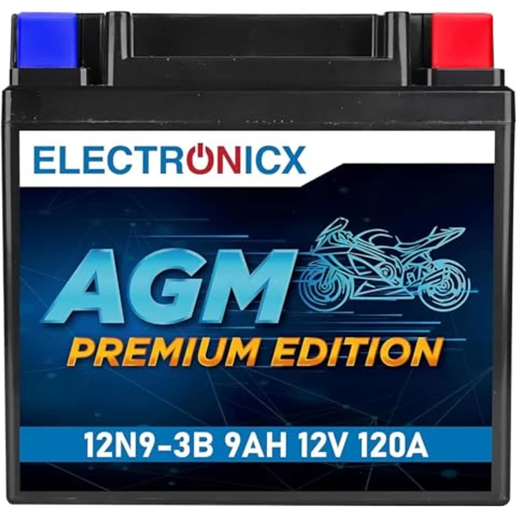 Electronicx AGM-12N9-3B AGM Motorradbatterie 9Ah 12V, wartungsfrei, rüttelfest, auslaufsicher für Motorrad, Roller, Quad – Bild 1