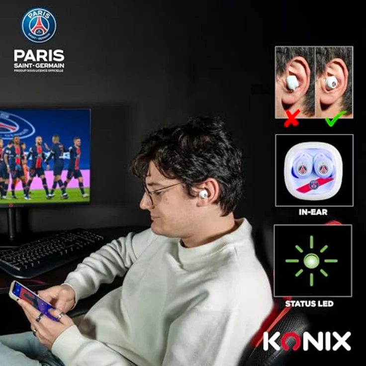 Konix PSG, Kabellose In-Ear Kopfhörer mit 15 Stunden Akkulaufzeit und IPX4 Schutz, Weiss – Bild 5