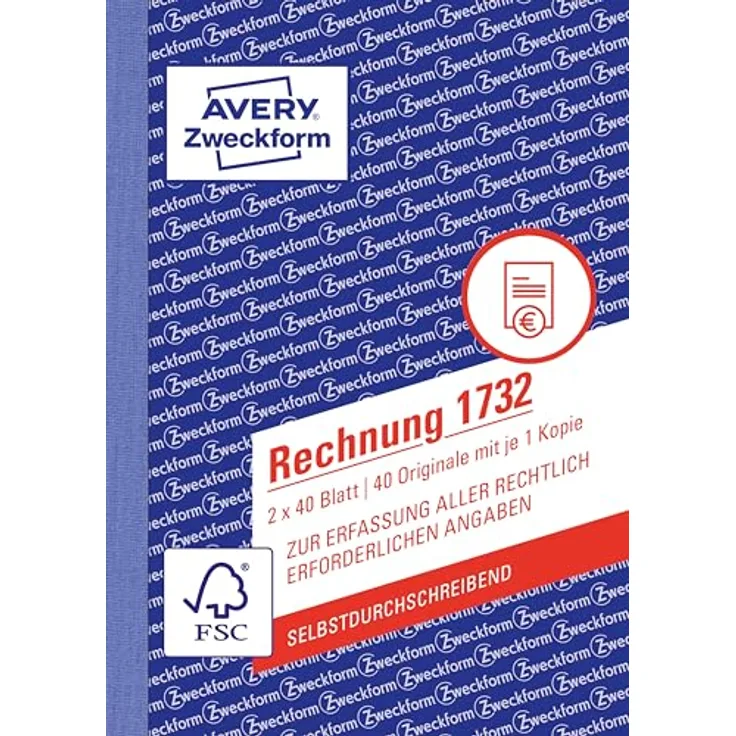 Avery Zweckform Formularblock Rechnung A6 hoch, selbstdurchschreibend, 2x40 Blatt, gelb, Mikroperforation, inkl. Abheftlochung