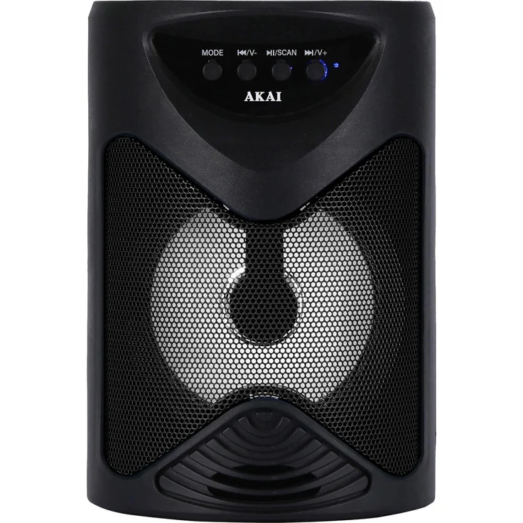 Akai Professional ABTS-704, tragbarer Bluetooth Lautsprecher mit UKW-Radio, USB-Anschluss und LED-Leuchten, schwarz