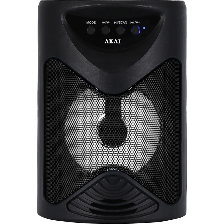 Akai Professional ABTS-704, tragbarer Bluetooth Lautsprecher mit UKW-Radio, USB-Anschluss und LED-Leuchten, schwarz