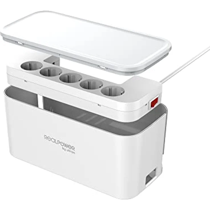 RealPower PowerBox 522 5-fach Steckdosenwürfel mit 2 x USB und 2 x USB-C Ladeports – Bild 1