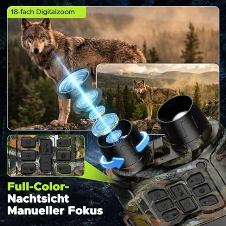 HOTPEAK Nachtsichtgerät 4K 112MP, 600m Reichweite, 18-fach Zoom, 4 Zoll HD Bildschirm, 32GB Karte, wiederaufladbar, 5000mAh Akku für Jagd, Camping und Beobachtung – Bild 2