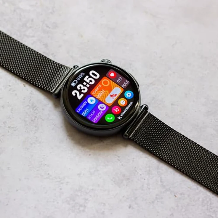 Knauermann PRO 4 MINI (2026) Gesundheitsuhr, EKG, Blutdruck, Puls, Blutsauerstoff, Schlafanalyse, Telefonie, IP67, Rund Schwarz, 41 mm AMOLED-Display – Bild 5