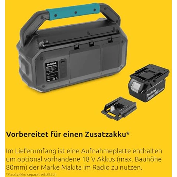 TechniSat Viola 231 OD Baustellenradio (DAB+, UKW, Bluetooth) - Makita-Akku kompatibel, Spritzwassergeschützt, 2 x 15 W (Schwarz) – Bild 3