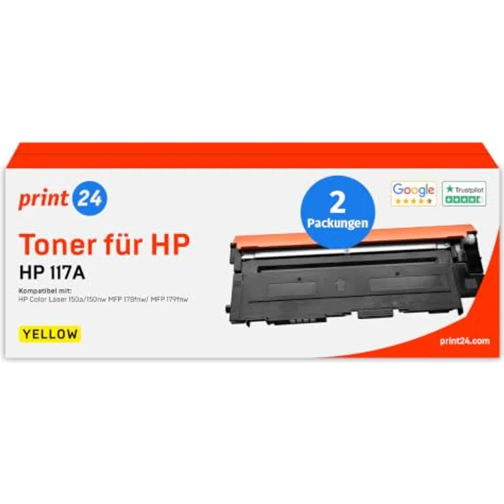 print24 Toner für HP 117A Gelb, Kompatibel mit HP ColorLaser 150, MFP-178, 2 Stück – Bild 1