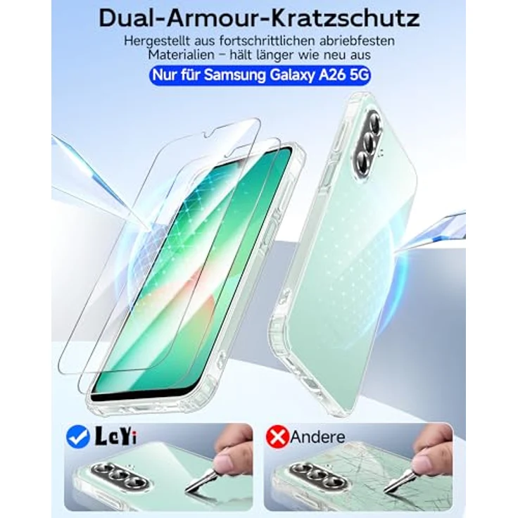 LeYi Hülle für Samsung Galaxy A26 5G, transparente TPU Silikon Handyhülle mit 2 Schutzfolien, stoßfest, dünn, mit Kameraschutz, Crystal Clear Cover Case – Bild 4