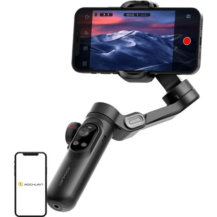 AOCHUAN X Pro Standard Gimbal, 3-Achsen Bildstabilisierung mit OLED-Bildschirm und kabelloser Ladefunktion, schwarz