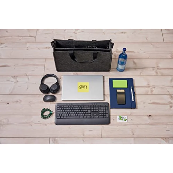 SIGEL BA411 Desk Sharing Bag, L, Organizer für mobiles Arbeiten, absolut sicherer Stand: für Laptop und Unterlagen, Synthetischer Filz, dunkelgrau, 50 x 15 x 28 cm – Bild 2