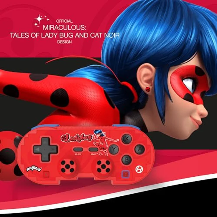 Hyperkin Miraculous Wireless Ladybug Controller, kabelloses Gamepad für iOS, Switch OLED, PC, Mac, Android, ergonomisch, Blau, Rot, Schwarz – Bild 4