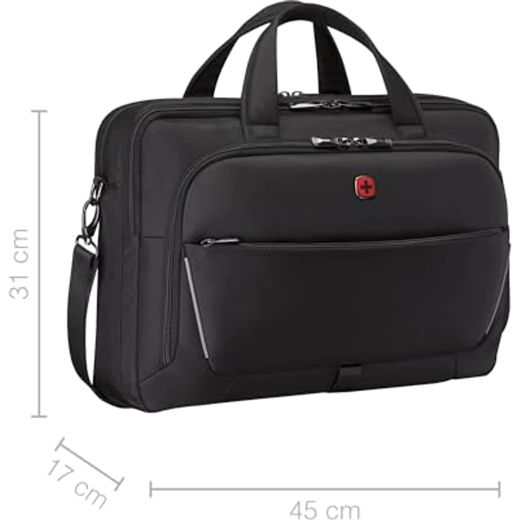WENGER Meteor Brief Laptop-Tasche, für Notebooks bis 17 Zoll, Tabletfach, 22 l, Schwarz, recyceltes Außenmaterial, abnehmbarer Schulterriemen – Bild 3