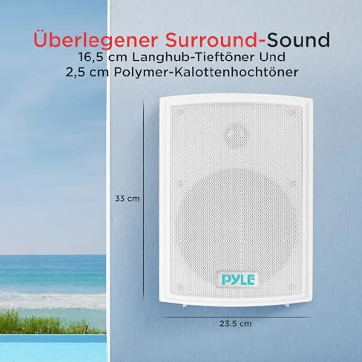 PyleHome PDWR63 16,5 cm in-/outdoor Wasserdicht auf Wand Lautsprecher Außenlautsprecher - 150 Watt - Elfenbein – Bild 3