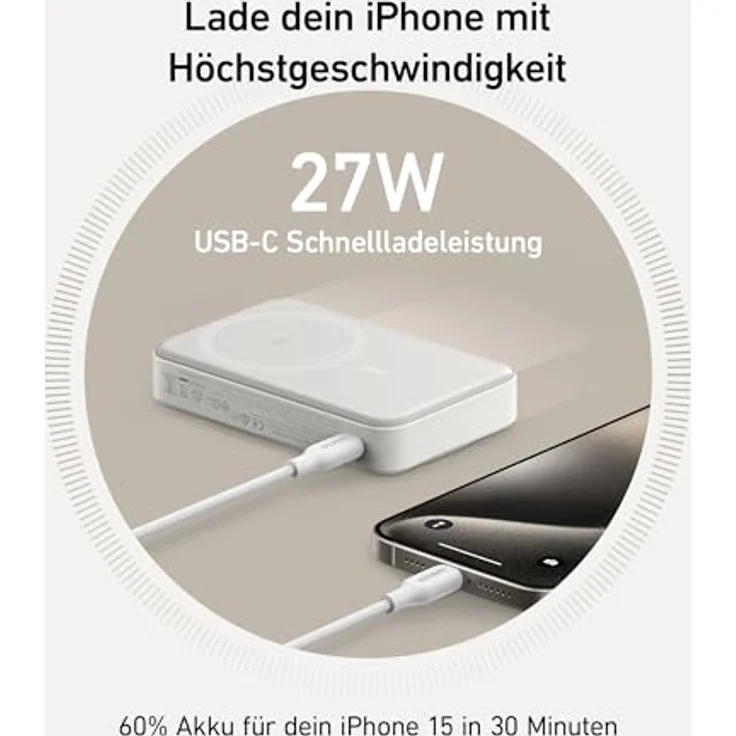 Anker MagGo Powerbank, Qi2-zertifiziert 15W MagSafe-kompatibles Ladegerät, 10.000mAh, Display & klappbarer Ständer, Für iPhone 15/14, Mit USB-C Kabel – Bild 5