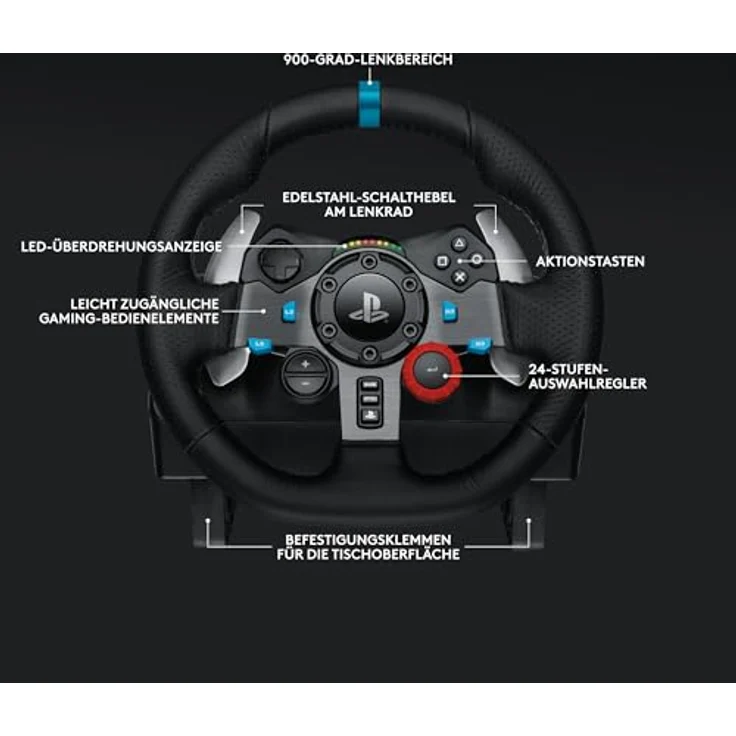 Logitech G G29 SE Driving Force Rennlenkrad und Pedale, Force Feedback, echtes Leder, 900°-Lenkbereich, für PS5, PS4 und PC, Mac – Schwarz – Bild 5