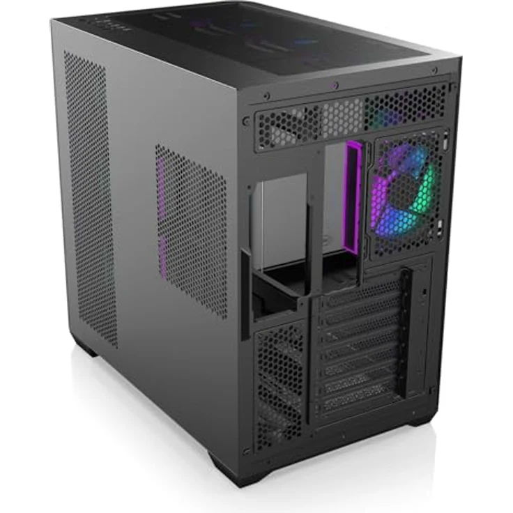 RAIJINTEK ATREUS BT7 Mid-Tower E-ATX PC-Gehäuse, gebogene Glasfront, 7 x 120 mm Infinity Mirror ARGB PWM Lüfter, hoher Luftstrom, vertikale und horizontale GPU-Unterstützung – Bild 5