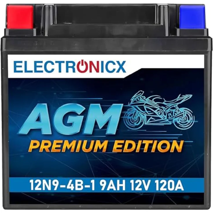 Electronicx AGM-12N9-4B-1, AGM Motorradbatterie 9Ah 12V, wartungsfrei, rüttelfest, auslaufsicher für Motorrad, Roller und Quad – Bild 1