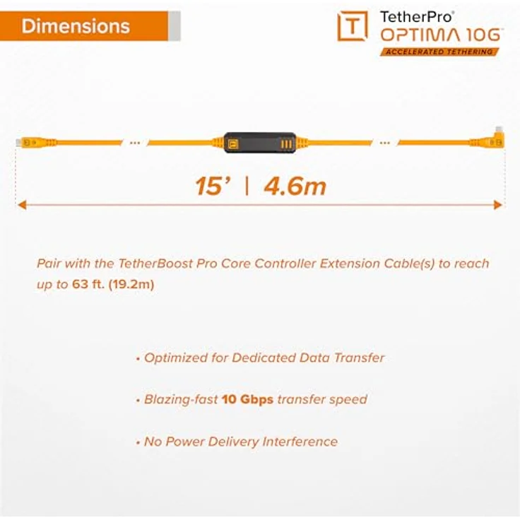 Tether Tools TetherPro Optima Exklusive USB-Datenübertragungskabel, 10 Gbit/s, 4,6 m, gerade auf rechtwinklig, Schwarz – Bild 5