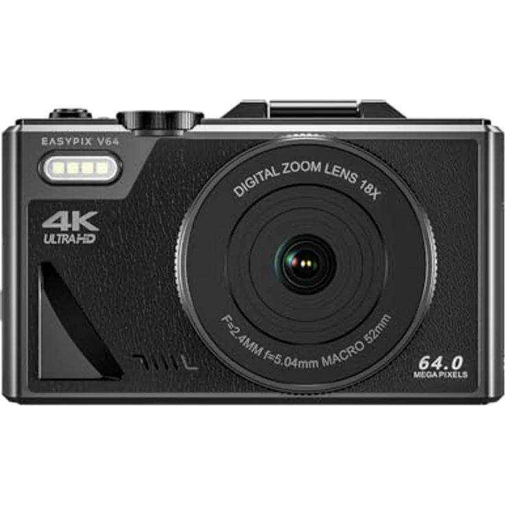 Easypix V64 Flip, Digitalkamera mit Flip-Screen, 64 MP Auflösung, 18x Digitalzoom, WiFi, 3.0" Aufklappbares Display, Schwarz – Bild 2