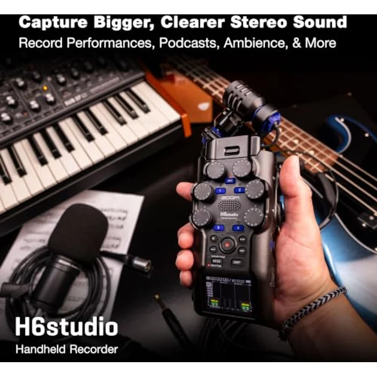 Zoom Audio H6 Studio, Digitaler Audio-Recorder mit 32-Bit Float-Technologie, 4 XLR/TRS Eingängen und erweiterbarem Kapselsystem – Bild 4