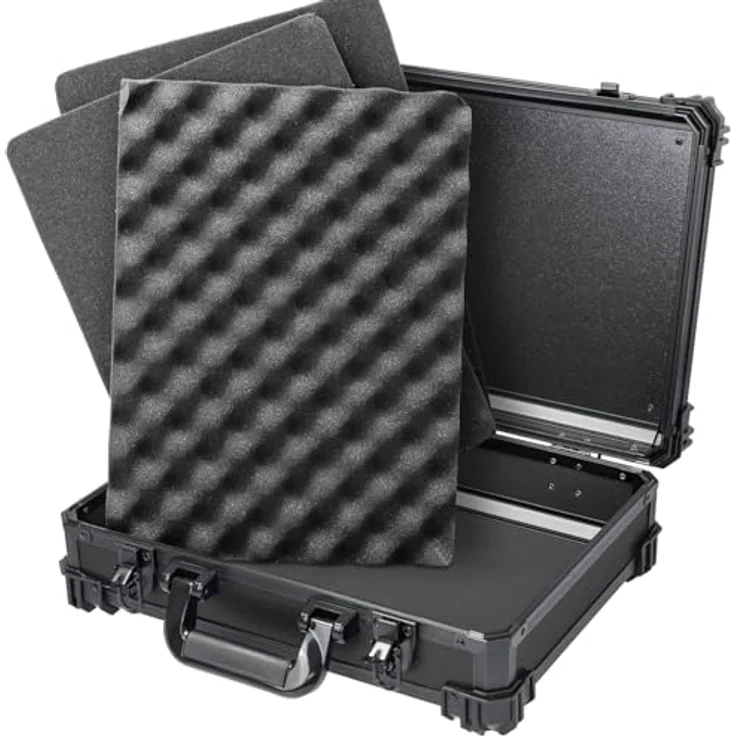HMF 15502-02 Transportkoffer mit Rasterschaumstoff, Universalkoffer für sensible Geräte, 39 x 29 x 12 cm, Schwarz – Bild 5