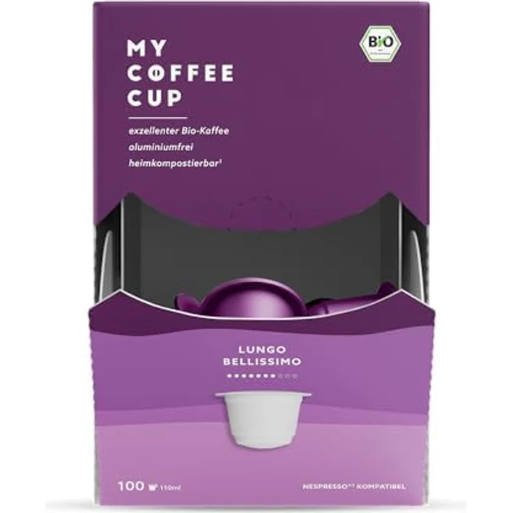 MY-COFFEE CUP LUNGO BELLISSIMO – BIO-KAFFEE Kaffeekapseln für Nespresso®³ Kapselmaschinen, 100% kompostierbar, 100 Kapseln – Bild 2