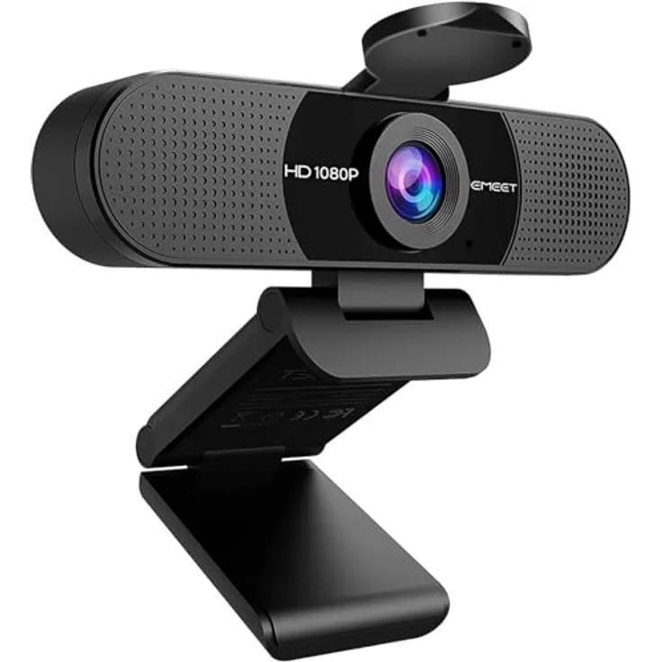 eMeet C960 HD Webcam (2 AI Array Mikrofone inklusive Echo- und Geräuschunterdrückung - automatische Lichtkorrektur - Universalclip und Tripod-kompatibel - 1080p bei 30 FPS - 90° Weitwinkel) (EMC960BLKDE)